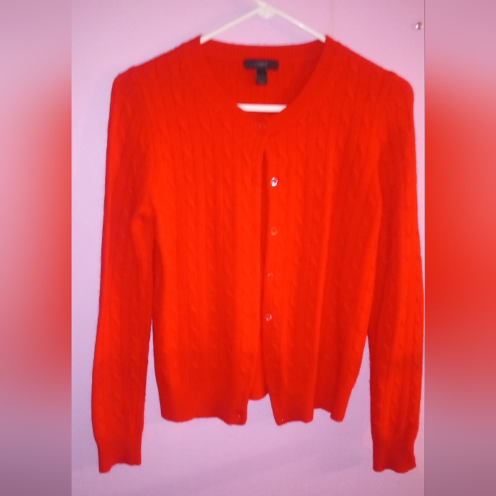 J Crew Sz Xs, Orange Button Down, Long Sleeve Cardigan, Nylon,Vis, Wool, Rabbit